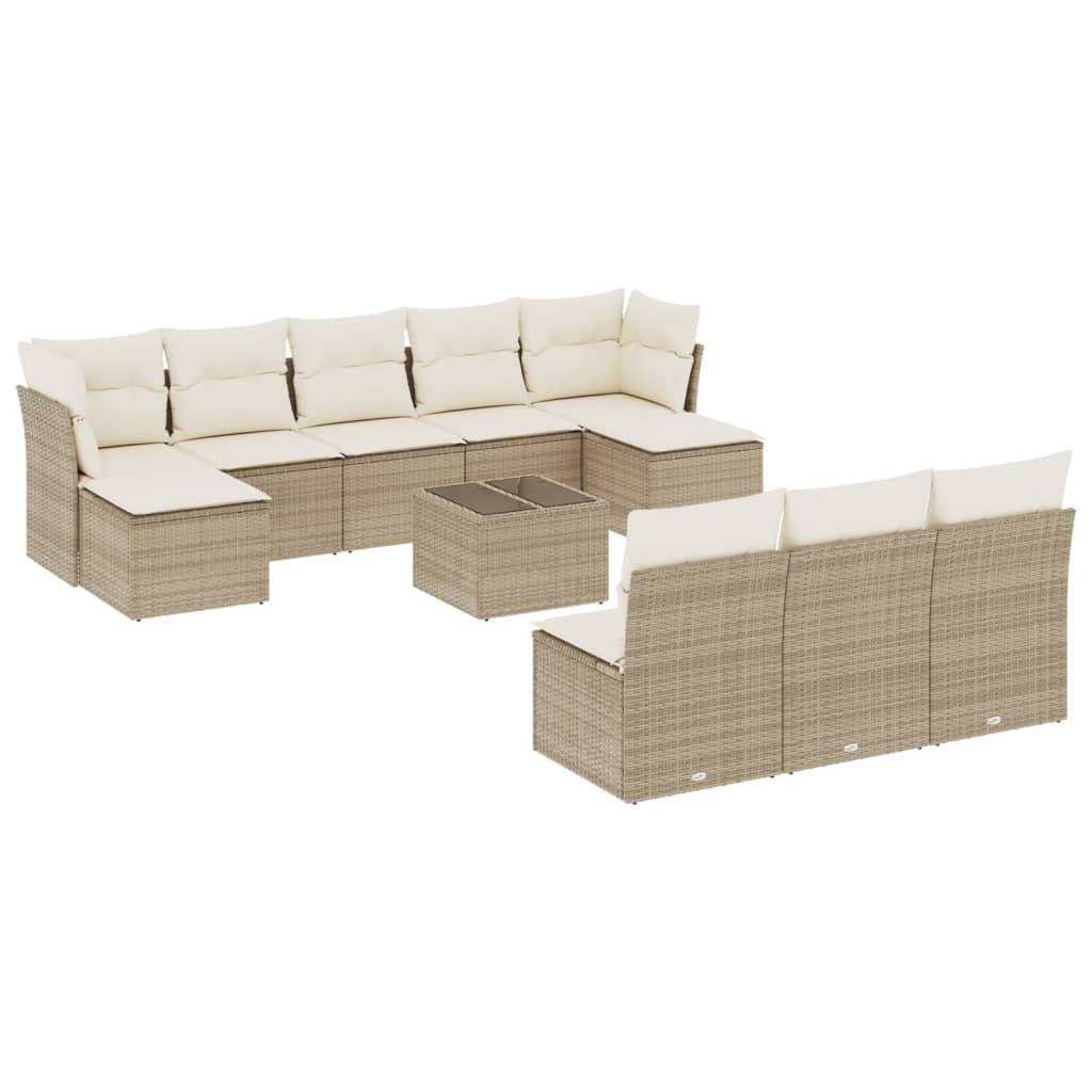 Set Divani da Giardino 11 pz con Cuscini Beige in Polyrattan