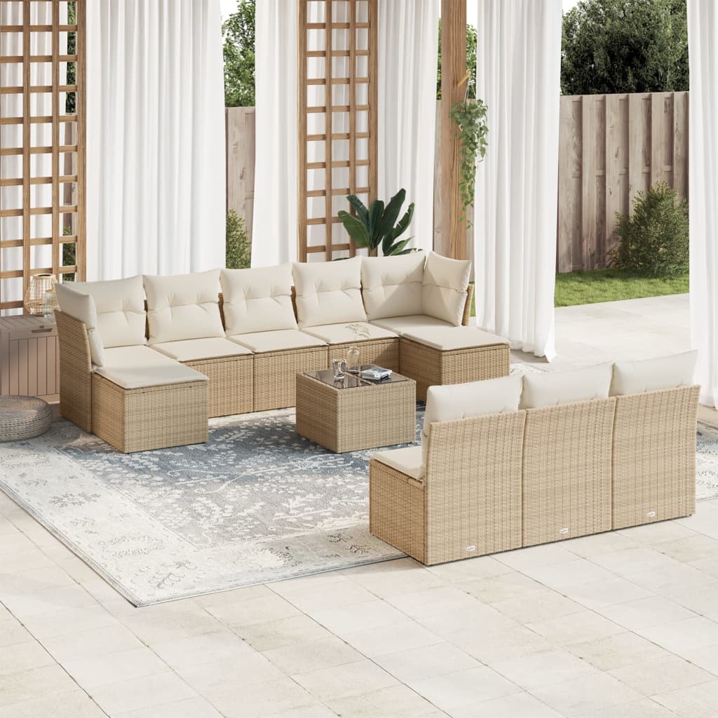 Set Divani da Giardino 11 pz con Cuscini Beige in Polyrattan | homemem39