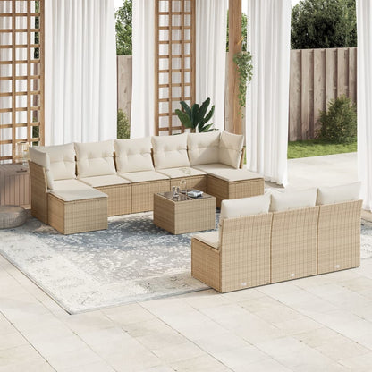 Set Divani da Giardino 11 pz con Cuscini Beige in Polyrattan | homemem39