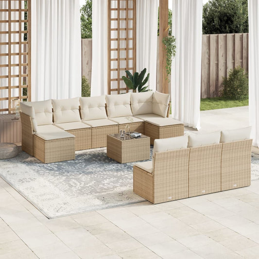Set Divani da Giardino 11 pz con Cuscini Beige in Polyrattan | homemem39