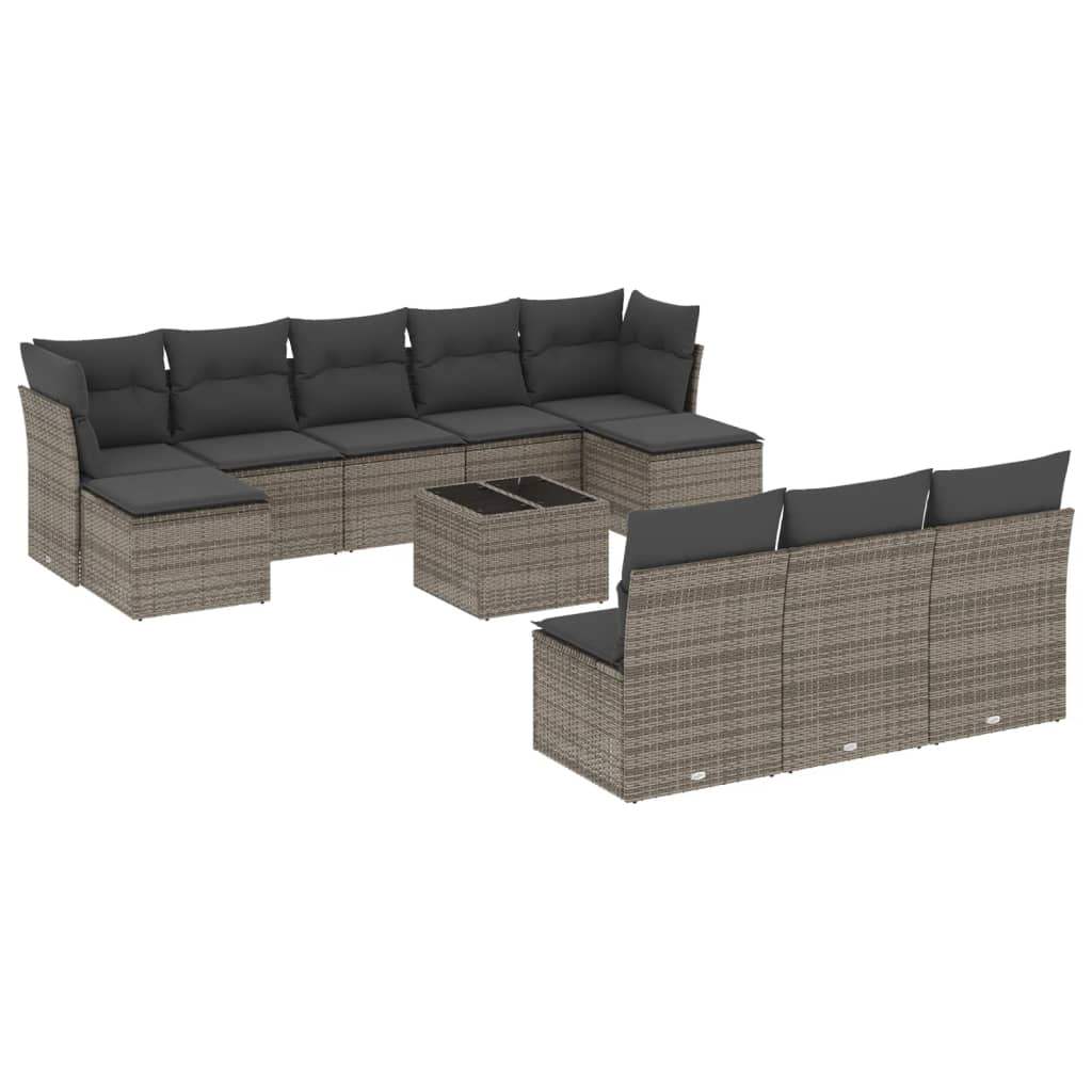 Set Divani da Giardino 11 pz con Cuscini in Polyrattan Grigio - homemem39