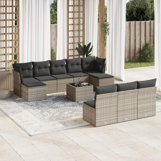 Set Divani da Giardino 11 pz con Cuscini in Polyrattan Grigio - homemem39