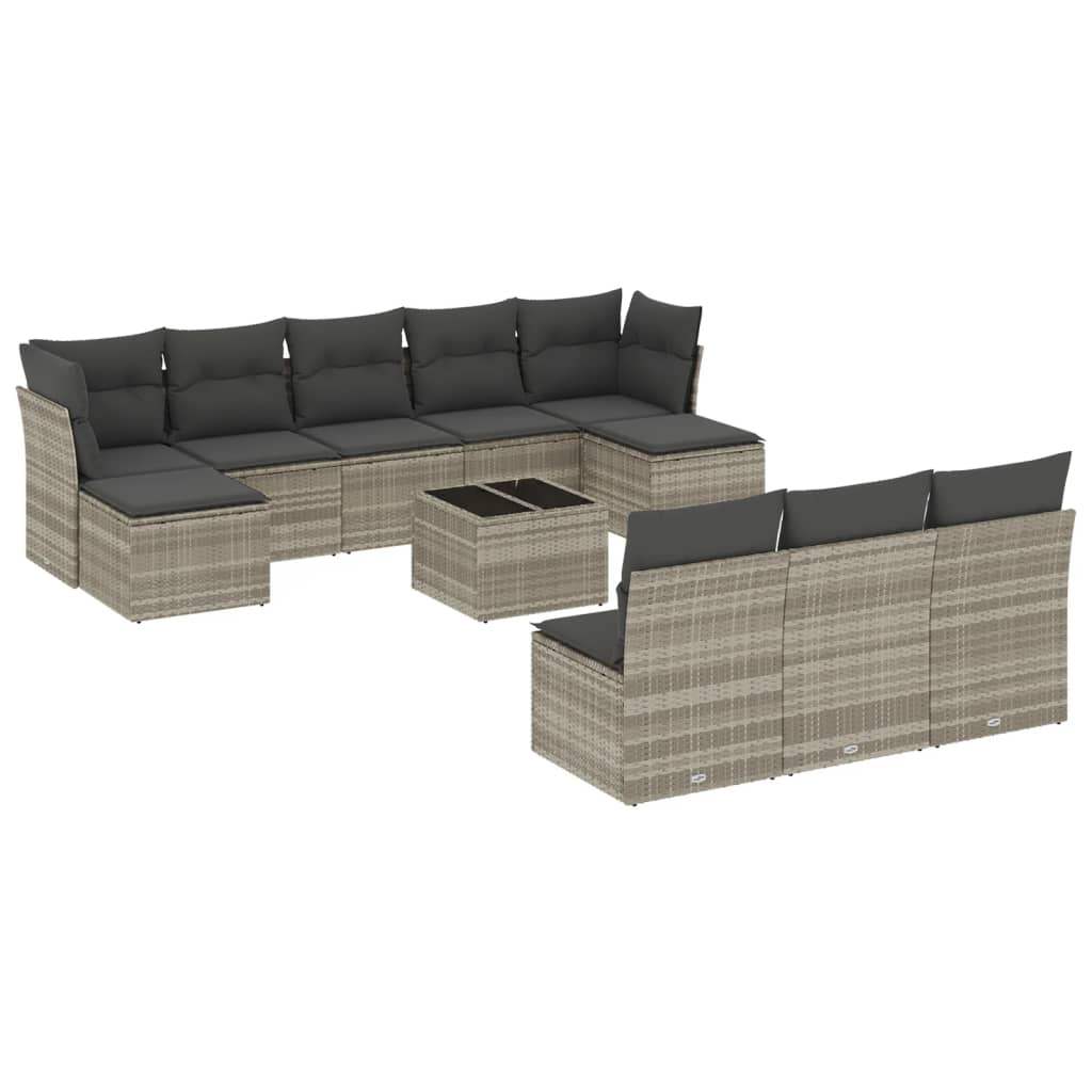 Set Divani da Giardino 11 pz con Cuscini in Polyrattan Grigio - homemem39