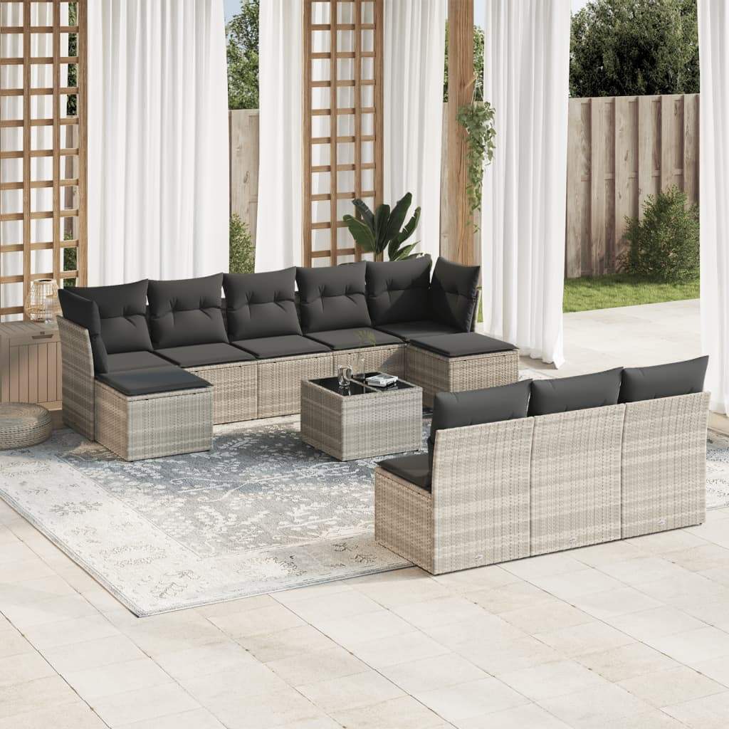 Set Divani da Giardino 11 pz con Cuscini in Polyrattan Grigio - homemem39