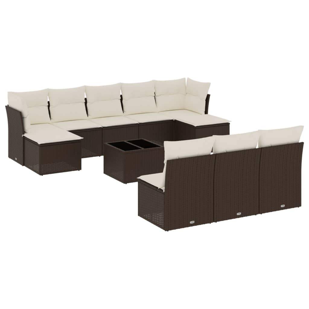 Set Divani da Giardino 11 pz con Cuscini Polyrattan Marrone - homemem39