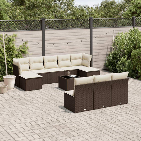 Set Divani da Giardino 11 pz con Cuscini Polyrattan Marrone - homemem39