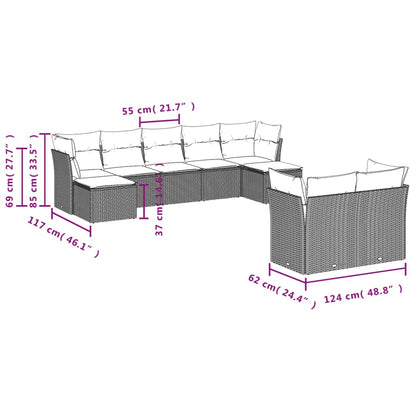 Set Divani da Giardino 9 pz con Cuscini Nero in Polyrattan | homemem39