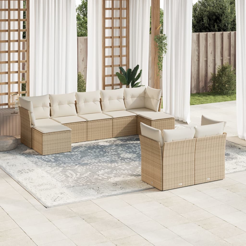 Set Divano da Giardino 9 pz con Cuscini Beige in Polyrattan | homemem39