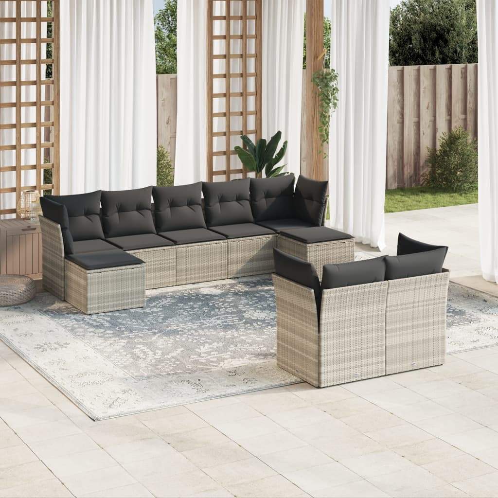 Set Divano da Giardino 9pz con Cuscini Grigio Chiaro Polyrattan - homemem39