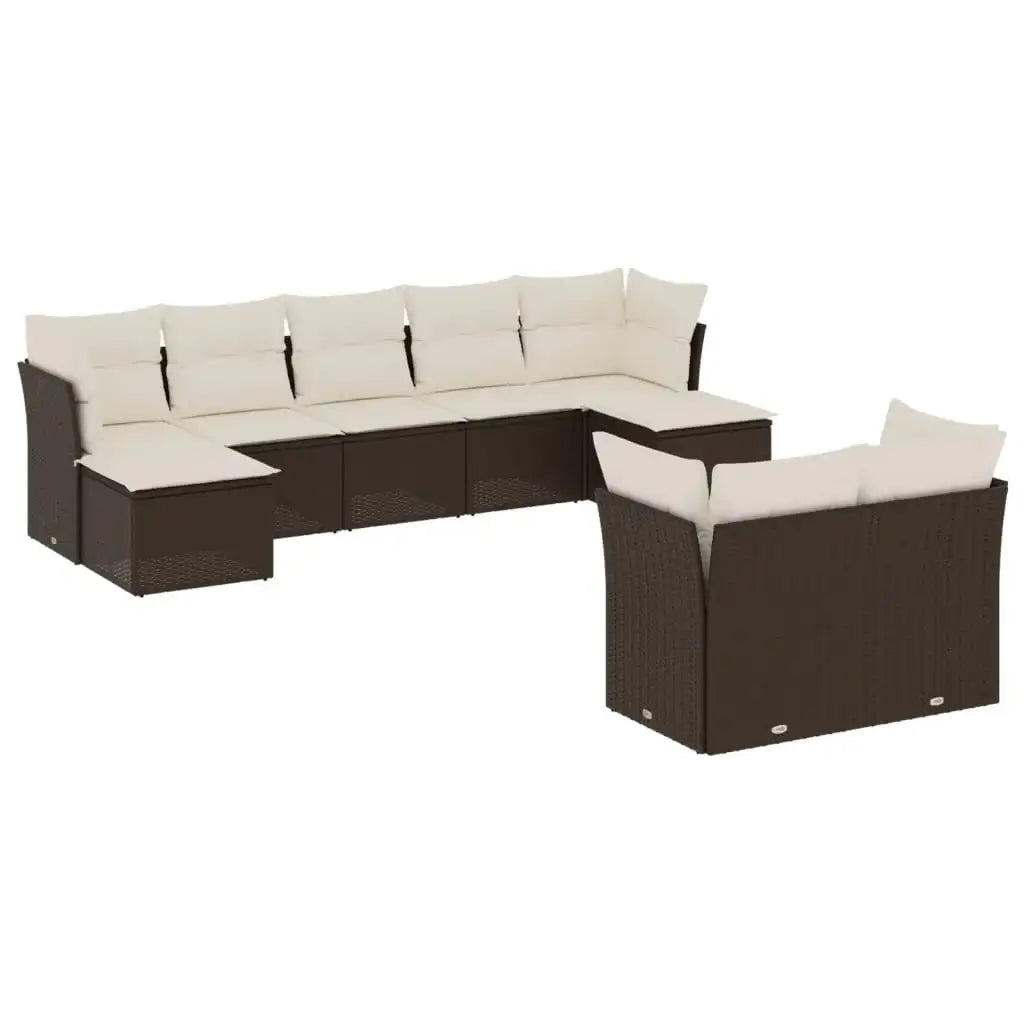 Set Divani da Giardino 9pz con Cuscini Marrone in Polyrattan - homemem39