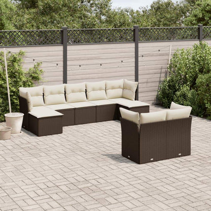 Set Divani da Giardino 9pz con Cuscini Marrone in Polyrattan - homemem39