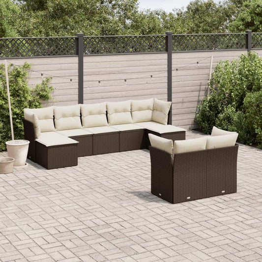 Set Divani da Giardino 9pz con Cuscini Marrone in Polyrattan - homemem39