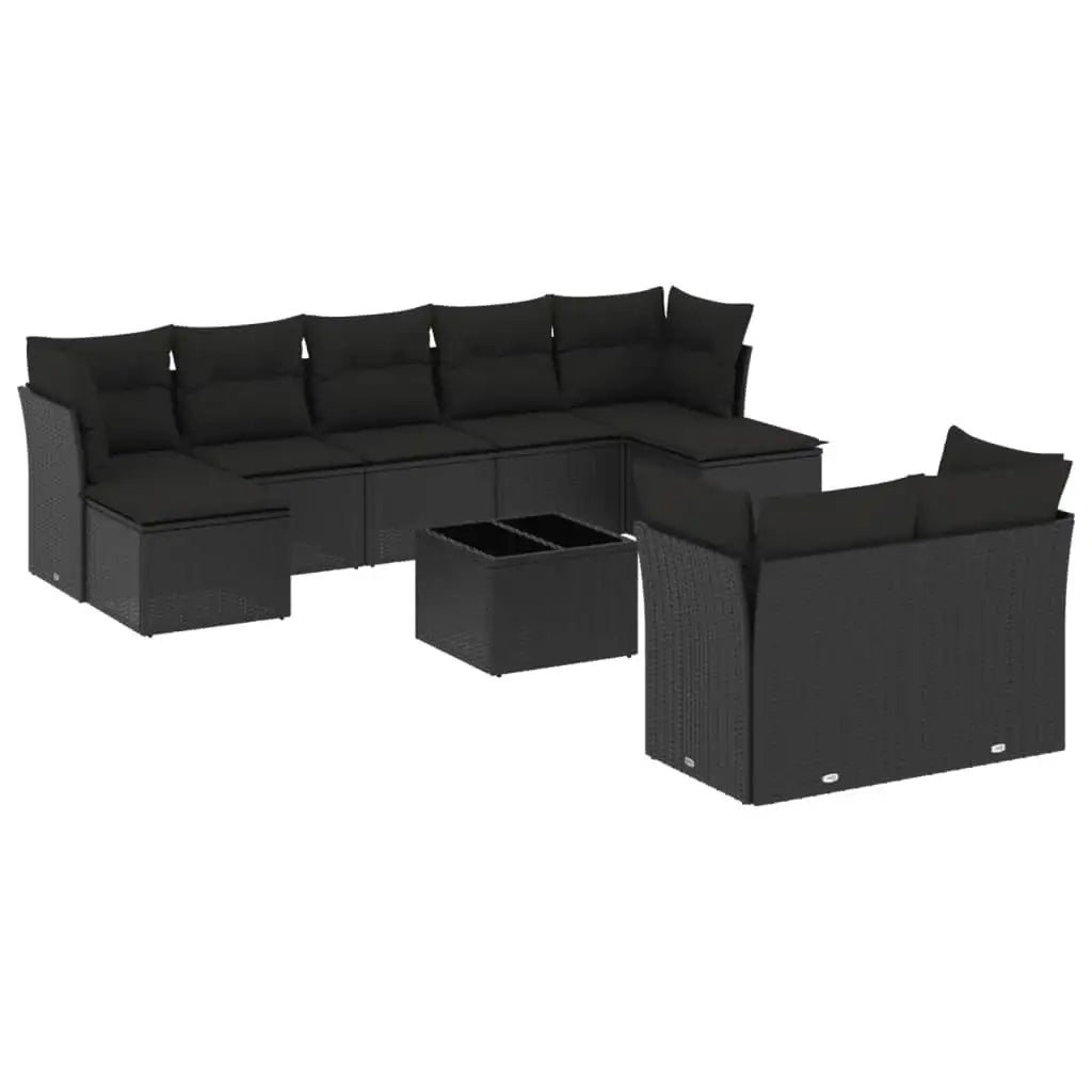 Set Divani da Giardino 10pz con Cuscini in Polyrattan Nero - homemem39
