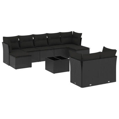 Set Divani da Giardino 10pz con Cuscini in Polyrattan Nero - homemem39