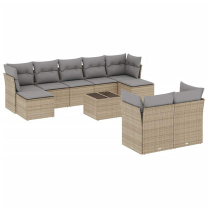Set Divano da Giardino 10 pz con Cuscini Beige in Polyrattan - homemem39