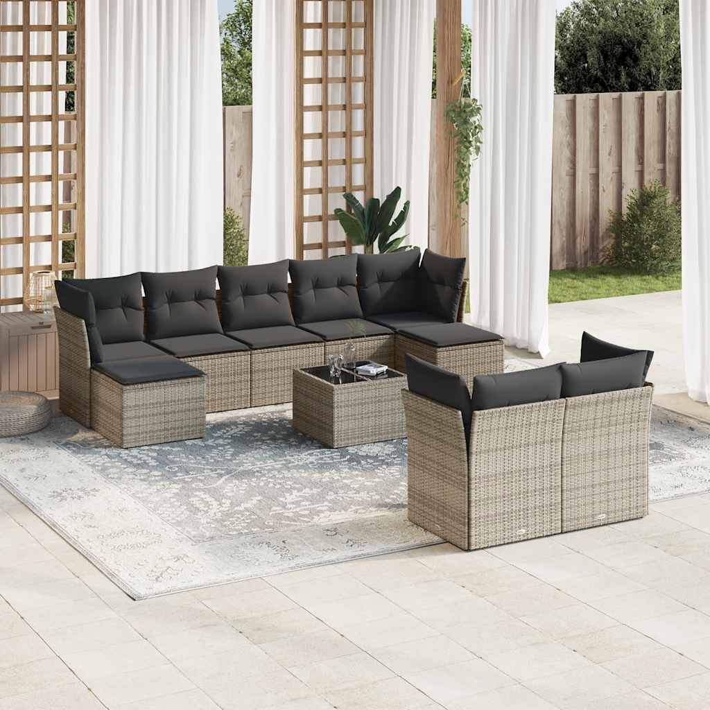 Set Divano da Giardino 10 pz con Cuscini Grigio in Polyrattan - homemem39