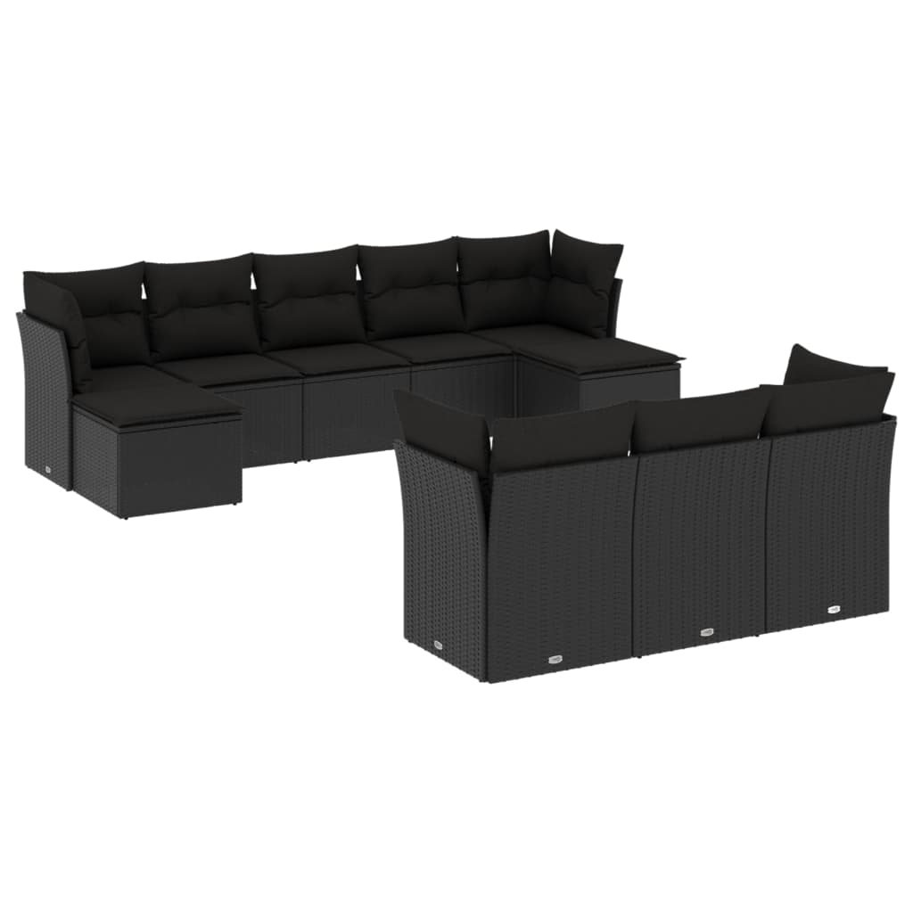 Set Divani da Giardino 10pz con Cuscini in Polyrattan Nero | homemem39