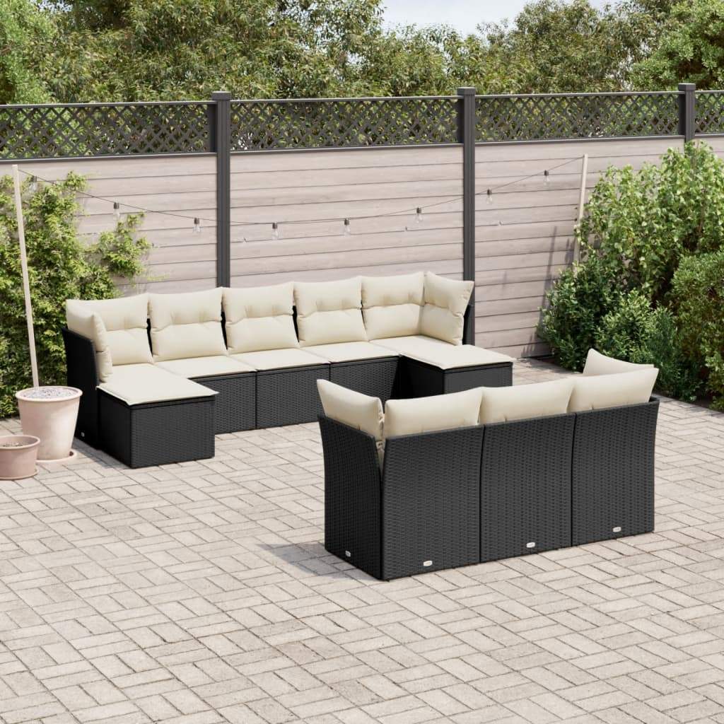 Set Divani da Giardino 10pz con Cuscini in Polyrattan Nero - homemem39