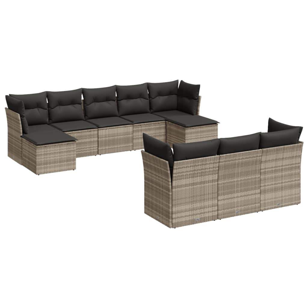 Set Divano Giardino 10 pz con Cuscini Grigio Chiaro Polyrattan - homemem39