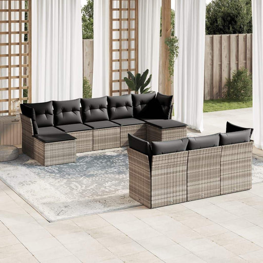 Set Divano Giardino 10 pz con Cuscini Grigio Chiaro Polyrattan - homemem39