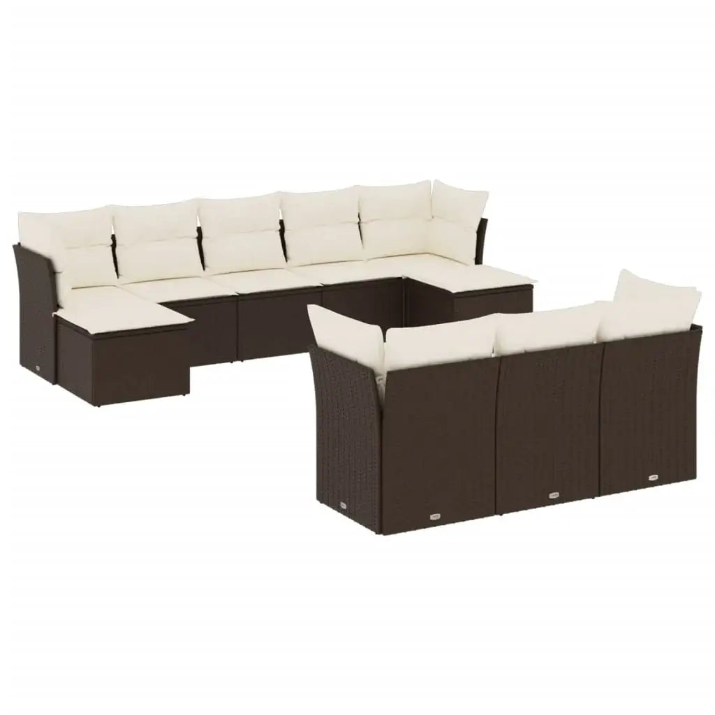 Set Divani da Giardino 10pz con Cuscini in Polyrattan Marrone - homemem39