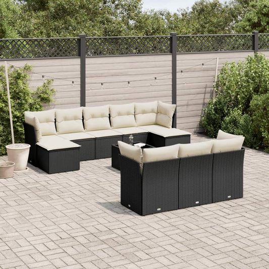 Set Divani da Giardino 11 pz con Cuscini in Polyrattan Nero - homemem39