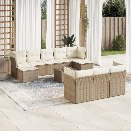 Set Divani da Giardino 11 pz con Cuscini Beige in Polyrattan