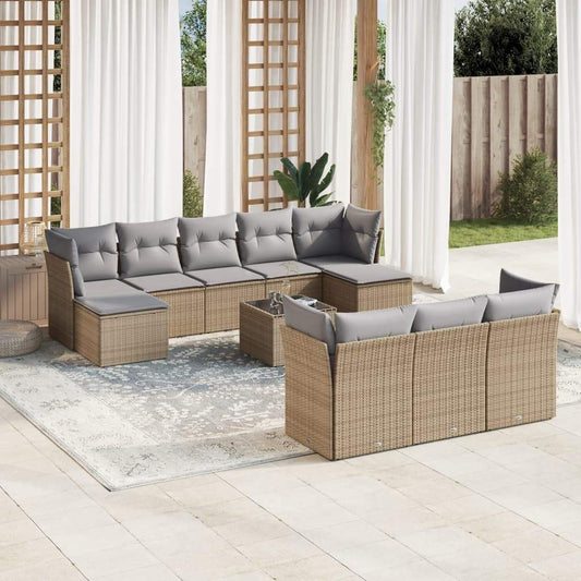 Set Divani da Giardino 11 pz con Cuscini Beige in Polyrattan - homemem39