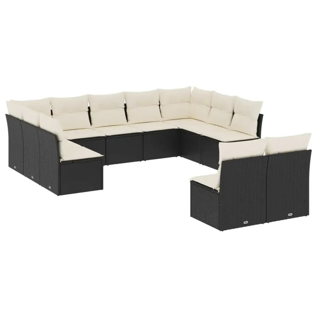 Set Divani da Giardino 11 pz con Cuscini in Polyrattan Nero - homemem39