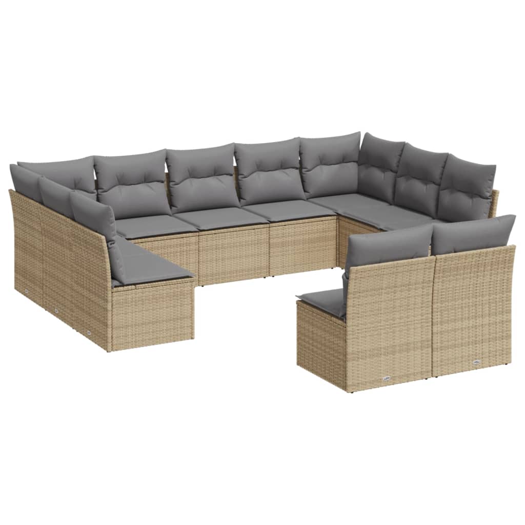 Set Divani da Giardino 11 pz con Cuscini Beige in Polyrattan | homemem39