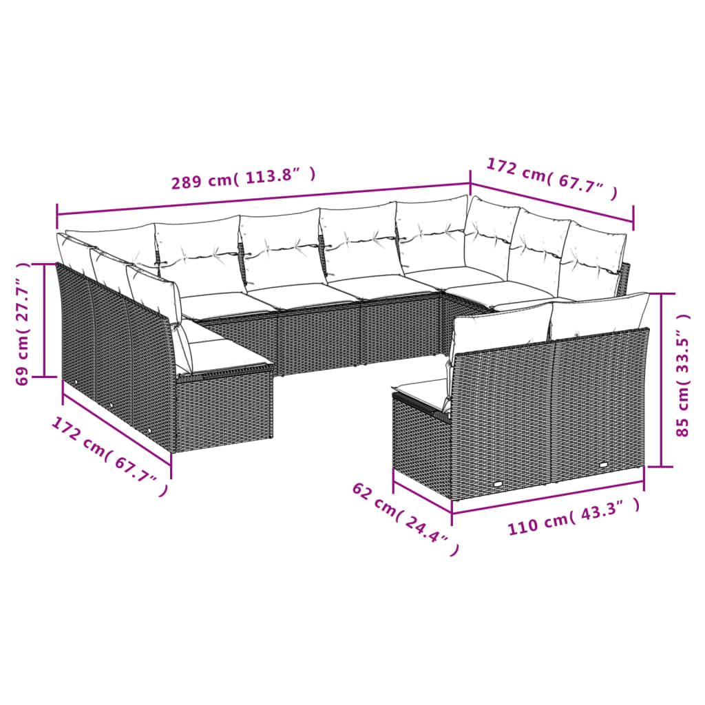 Set Divani da Giardino 11 pz con Cuscini Beige in Polyrattan | homemem39