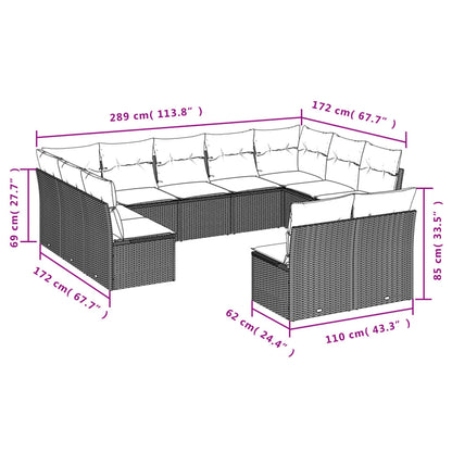 Set Divani da Giardino 11 pz con Cuscini Beige in Polyrattan | homemem39