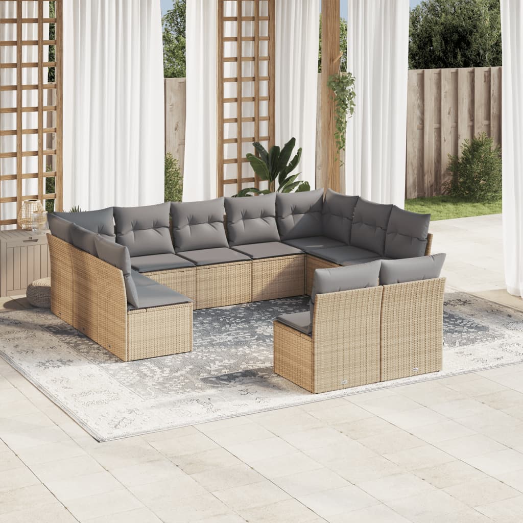 Set Divani da Giardino 11 pz con Cuscini Beige in Polyrattan | homemem39