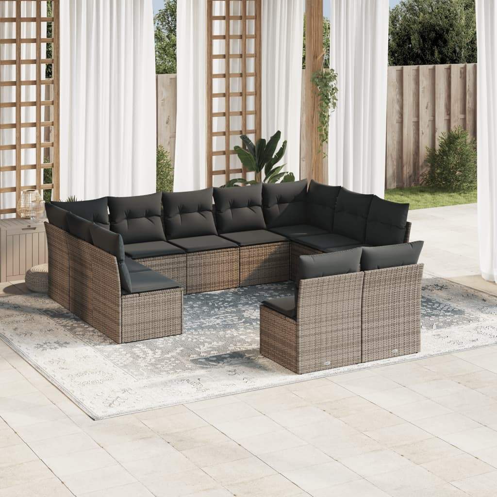 Set Divani da Giardino 11 pz con Cuscini in Polyrattan Grigio - homemem39