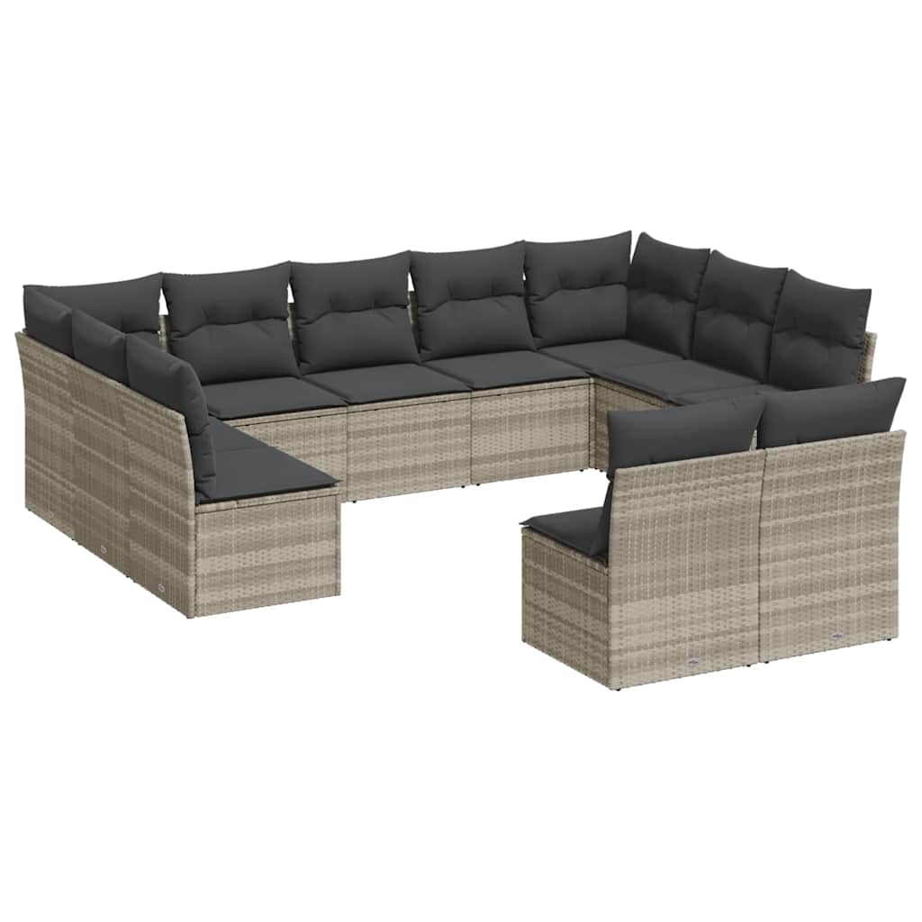 Set Divani da Giardino 11 pz con Cuscini in Polyrattan Grigio