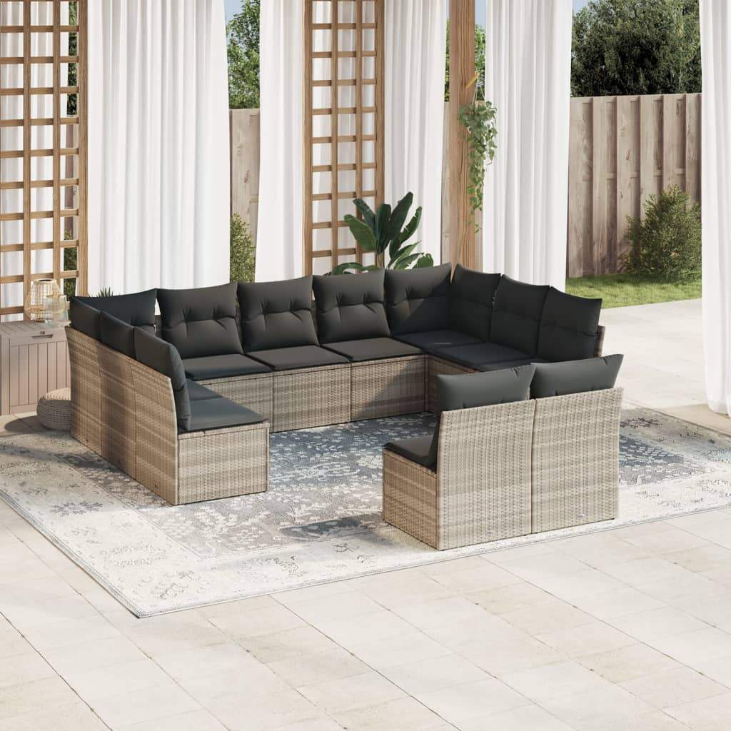 Set Divani da Giardino 11 pz con Cuscini in Polyrattan Grigio - homemem39