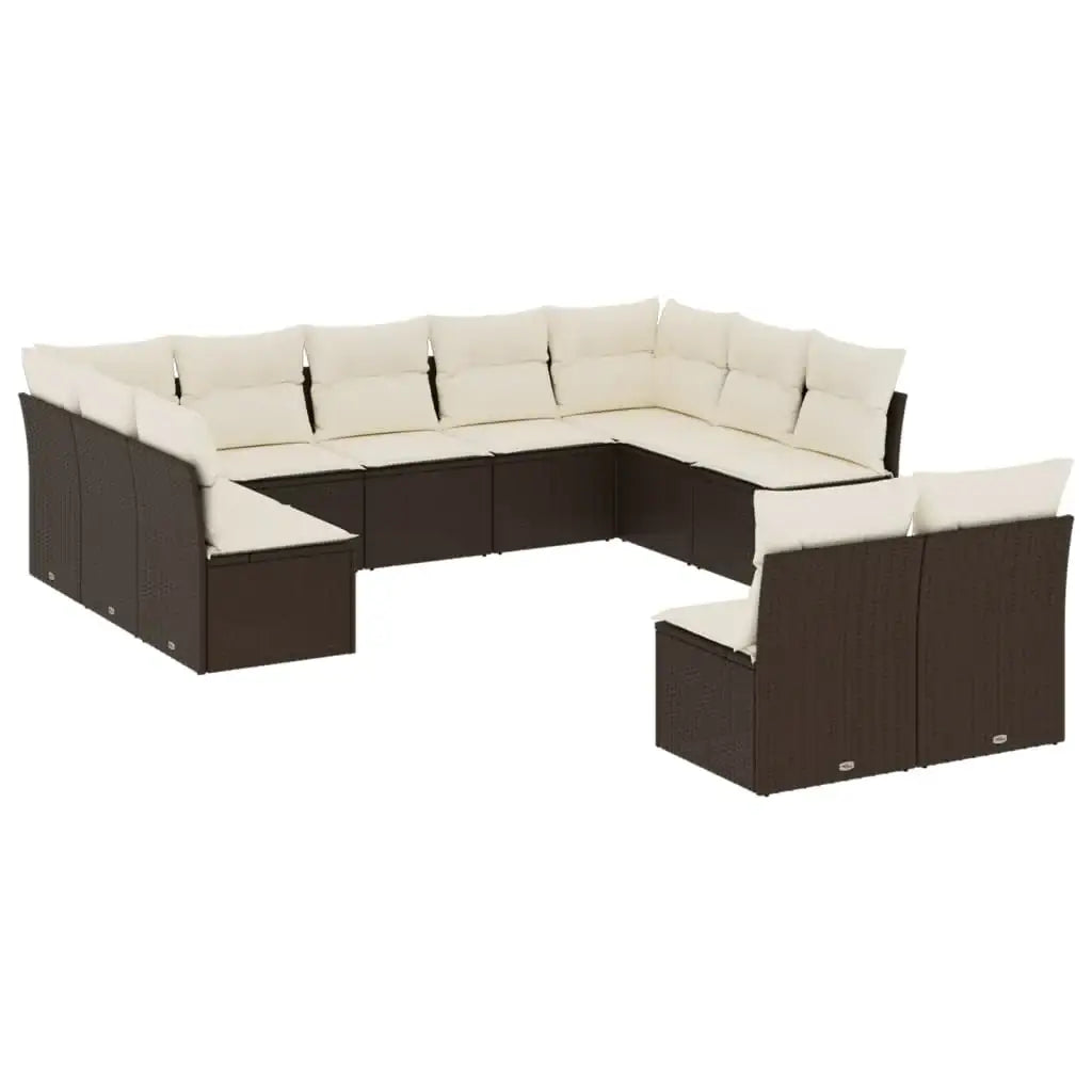 Set Divani da Giardino 11 pz con Cuscini Polyrattan Marrone - homemem39
