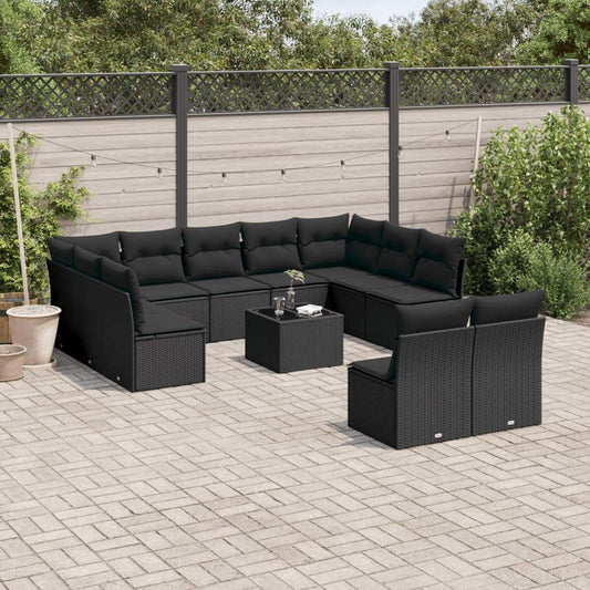 Set Divani da Giardino 12 pz con Cuscini Nero in Polyrattan - homemem39