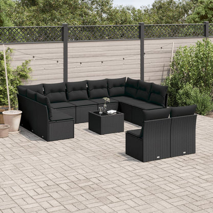 Set Divani da Giardino 12 pz con Cuscini Nero in Polyrattan