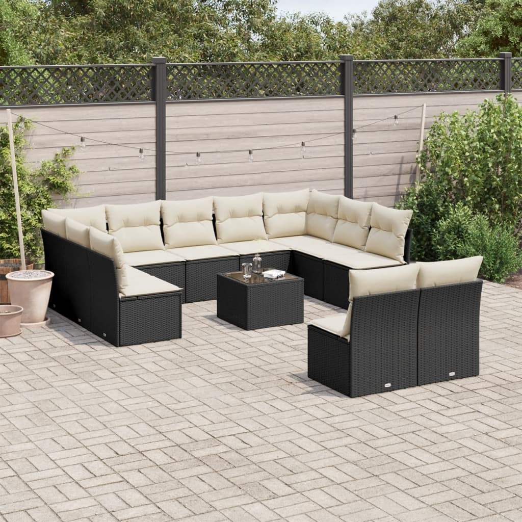 Set Divani da Giardino 12 pz con Cuscini Nero in Polyrattan - homemem39