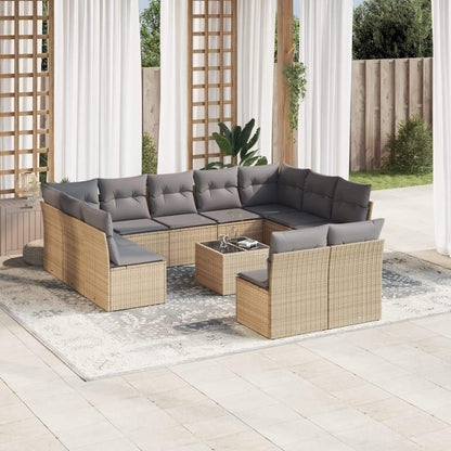 Set Divani da Giardino 12 pz con Cuscini Beige in Polyrattan - homemem39