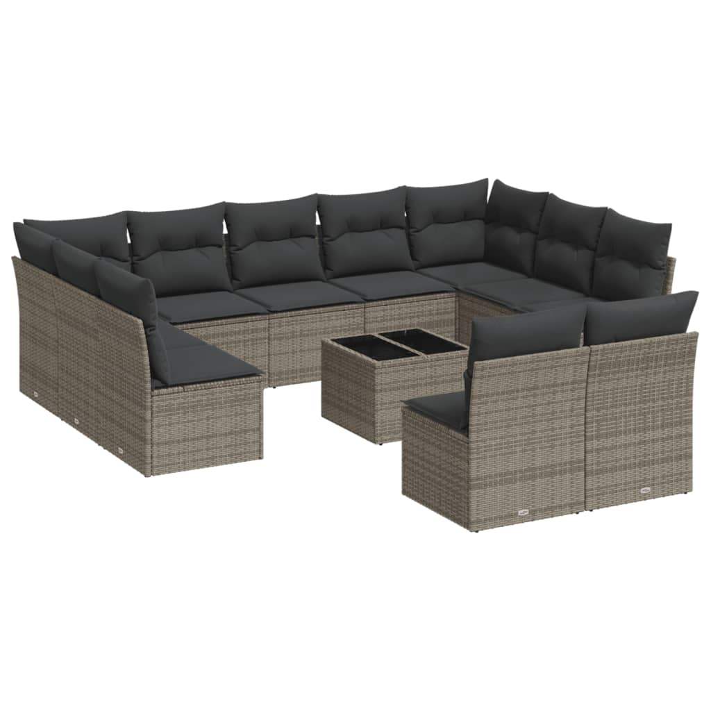 Set Divani da Giardino 12 pz con Cuscini Grigio in Polyrattan - homemem39
