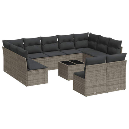 Set Divani da Giardino 12 pz con Cuscini Grigio in Polyrattan - homemem39