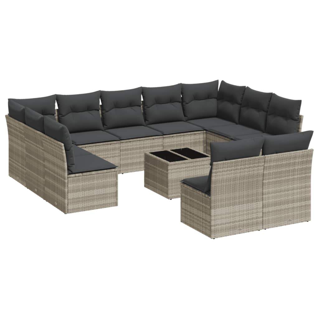 Set Divano Giardino 12 pz con Cuscini Grigio Chiaro Polyrattan - homemem39