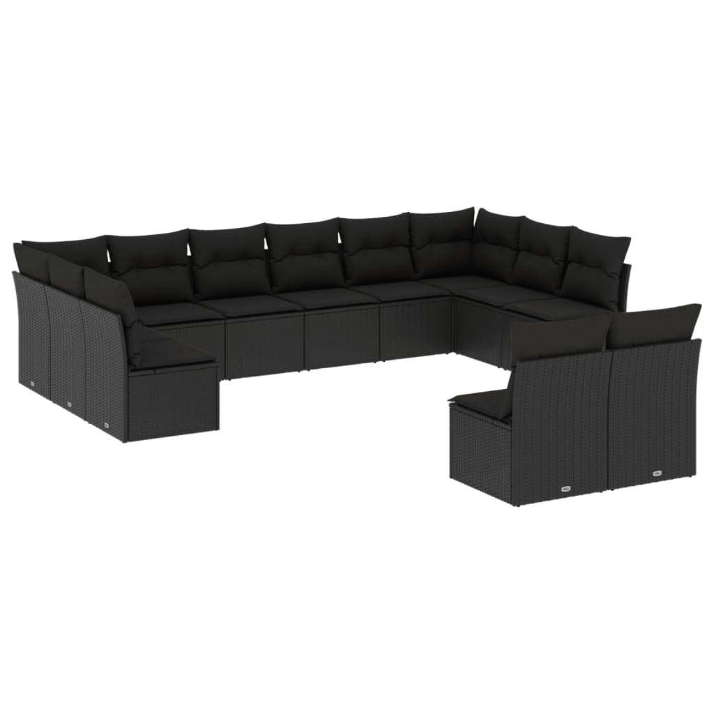Set Divani da Giardino 12 pz con Cuscini Nero in Polyrattan | homemem39