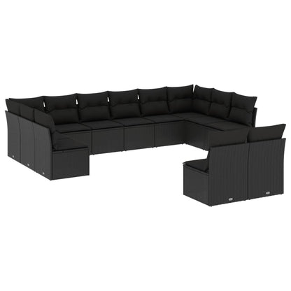 Set Divani da Giardino 12 pz con Cuscini Nero in Polyrattan | homemem39