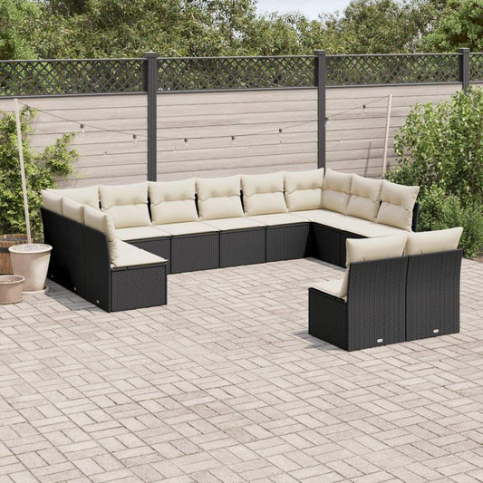 Set Divani da Giardino 12 pz con Cuscini Nero in Polyrattan - homemem39