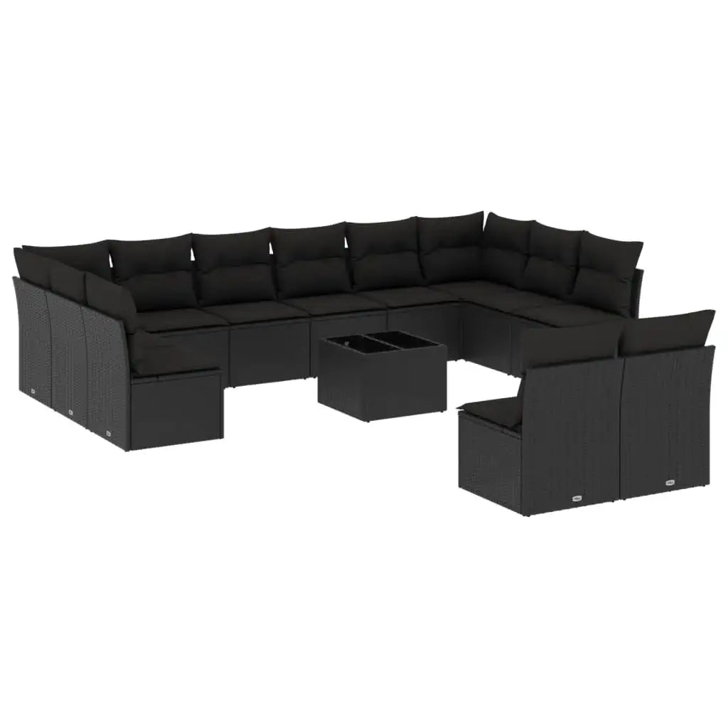 Set Divani da Giardino 13pz con Cuscini Nero in Polyrattan - homemem39