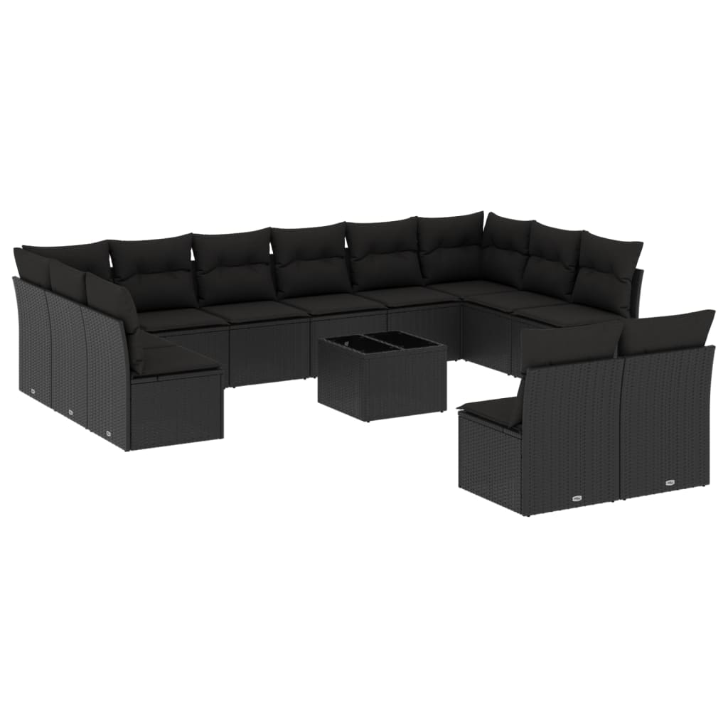 Set Divani da Giardino 13pz con Cuscini Nero in Polyrattan