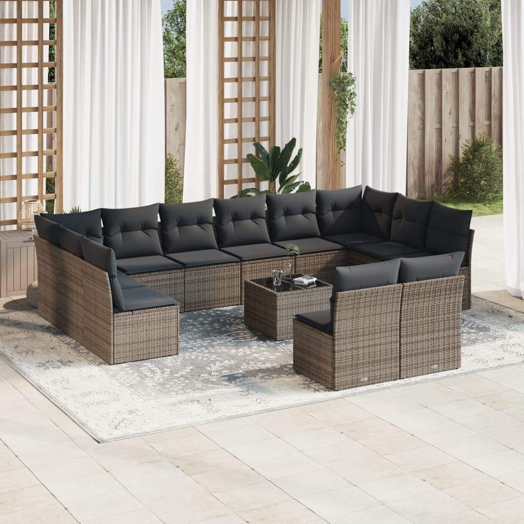 Set Divani da Giardino 13 pz con Cuscini Grigio in Polyrattan - homemem39